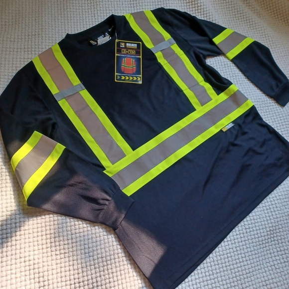 NWT Holmes Workwear Hi-Vis Long sleeve tshirt men's XL Black reflective - Picture 2 of 11